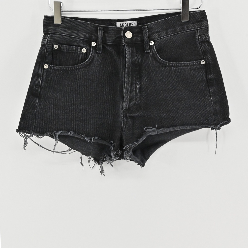 Agolde Parker Shorts Womens Size 24 Black Distressed‎ Button Fly Cutoff Denim